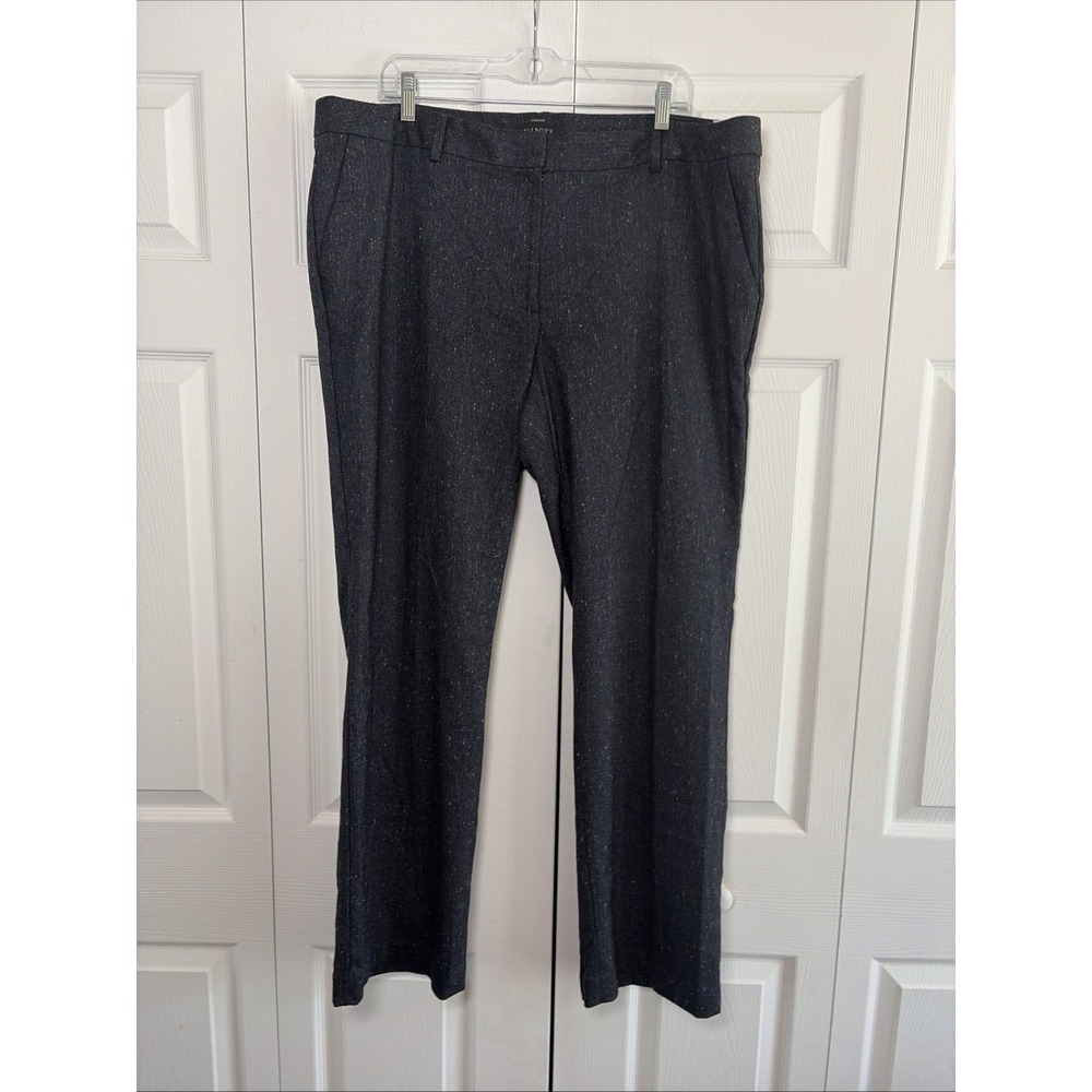 Talbots Windsor Straight Leg Pants Womens Size 16W Grey Herringbone Wool Blend